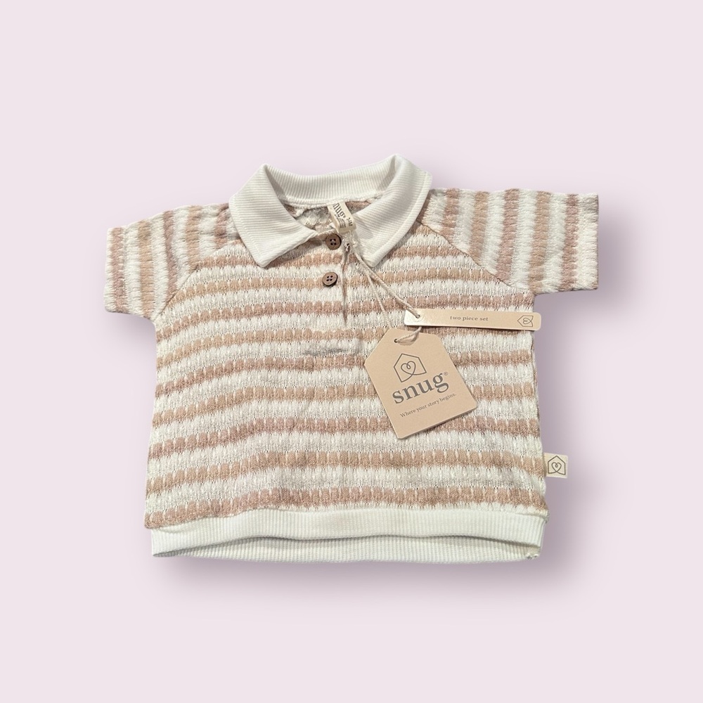 Baby Striped Polo Shirt - Cream and Tan Snug Brand Size 3-6 Months